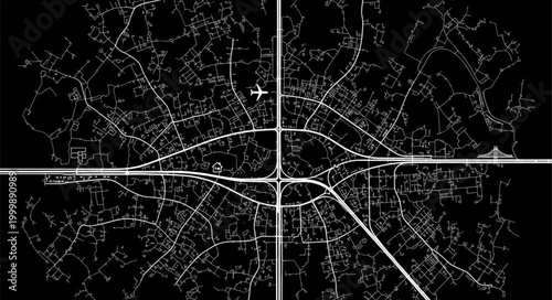 Aerial View of City Road Network and Infrastructure.