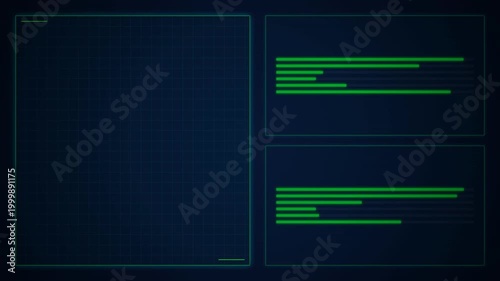 Futuristic Digital Interface Showing Data Streams and Analytics with Neon Green Highlights in a Modern Motion Video Style