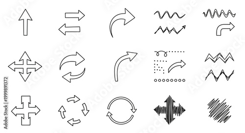 Collection of hand drawn sketchy arrows and directional icons.