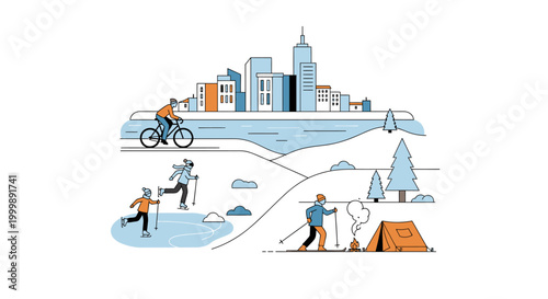 Winter outdoor activities in a city park setting