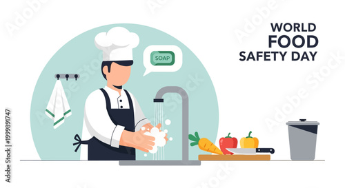World Food Safety Day: Chef washing hands with soap and water