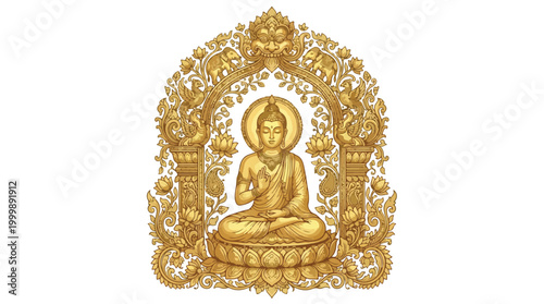 Golden Buddha Statue Meditating Inside a Soft Circular Glow.