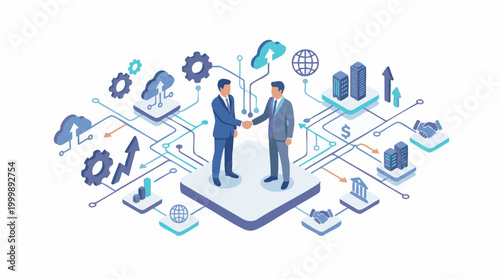 Businessmen connecting people through technology and global network systems