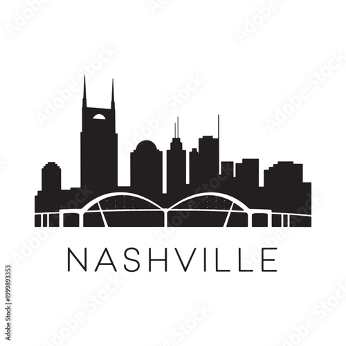Nashville skyline silhouette with city name black on white