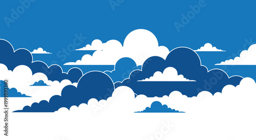 Abstract Blue Sky with Fluffy White and Dark Clouds - Digital Art