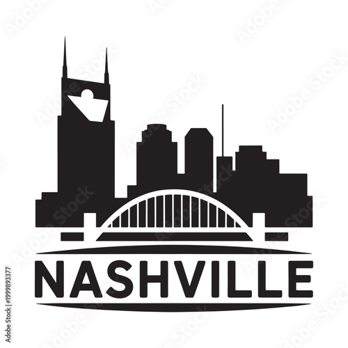 Nashville skyline silhouette with bridge and city name