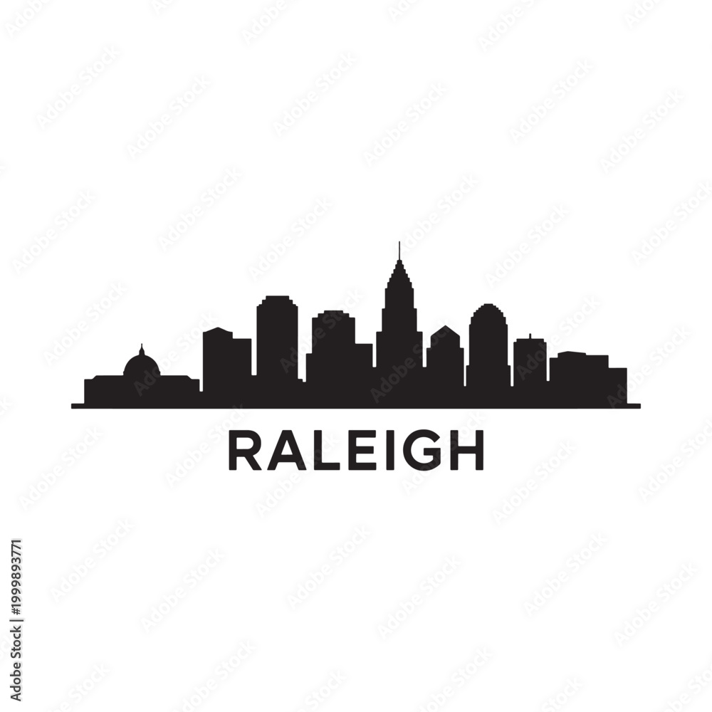 Fototapeta premium Raleigh Skyline Silhouette with City Name Black on White