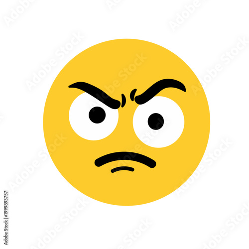 A grumpy and angry yellow emoji with thick furrowed eyebrows and a frowning mouth, expressing frustration or annoyance
