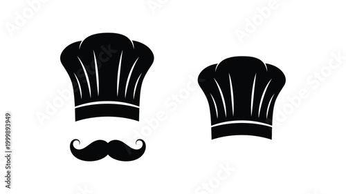 Bild auf Leinwand Two chef hats and a mustache shown in stark black silhouette