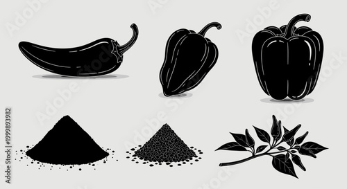 Black peppers and powder spice.