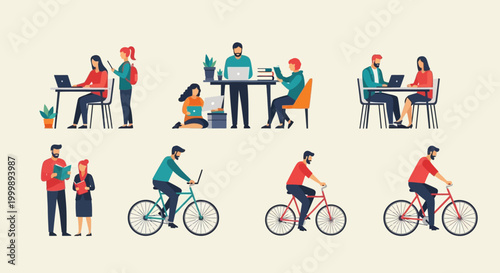 People Riding Bicycles In Office Settings.