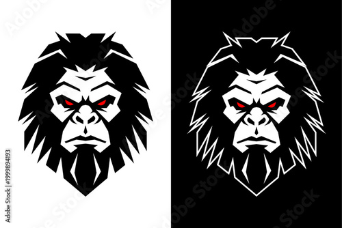 Bold Geometric Black Gorilla Ape Head Mascot Logo Vector Template with Red Eyes for Esports Gaming and Sports Team Branding