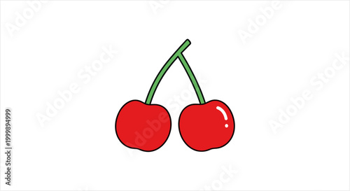 Two vibrant red cherries with green stems, a simple and sweet fruit illustration.