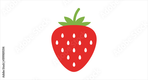 Vibrant Red Strawberry with Green Stem and White Seeds.