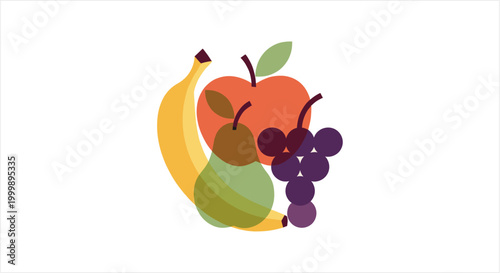 Assortment of fresh fruits including banana apple pear and grapes.