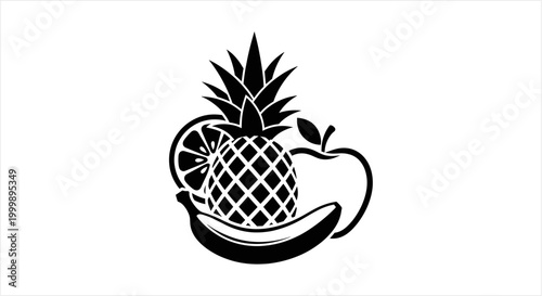 Assortment of Fresh Tropical and Common Fruits in a Stylized Silhouette.