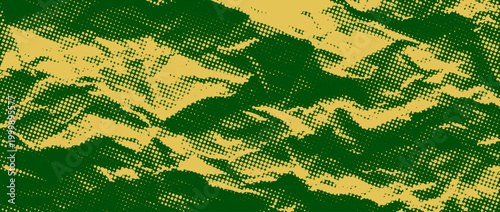 Green yellow halftone crumpled paper background. Dotted creased paper page wallpaper. Rough comic wrinkle texture. Color cartoon pop art crumpled surface overlay. Vector aged grunge damaged page sheet