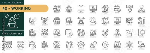 A collection of Embedded Finance icons set with editable stroke, including teamwork, business, networking, job, career, employment, meeting, organization. Thin linear vector illustra