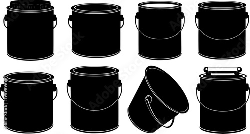paint can silhouette, black and white silhouette, vector and illustration