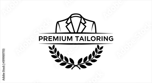 Elegant Premium Tailoring Logo with Classic Suit Jacket and Laurel Wreath Design.