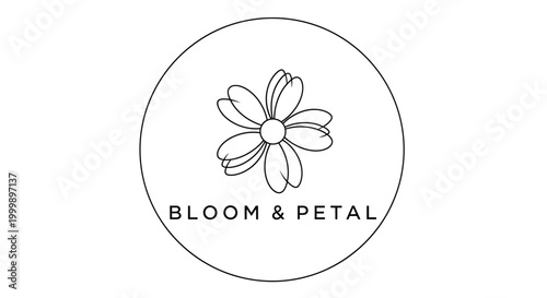 Minimalist floral logo design with line art flower inside a circle.