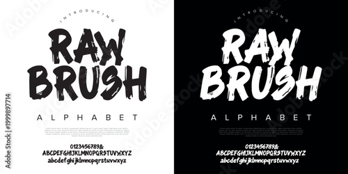 Raw Brush Grungy Hand Drawn Alphabet for Distressed Logo Design Organic Texture and Street Art