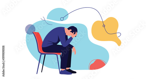 Depressed man sitting alone on a chair with his head in his hands, expressing feelings of sadness, stress, and loneliness.
