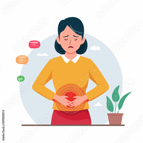 Woman suffering from stomach pain and digestive issues