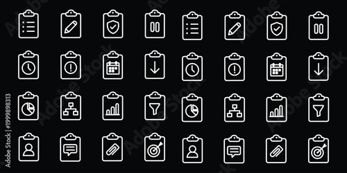 Checklist clipboards icon set, clipboard, checklist, report, survey or agreement icon vector