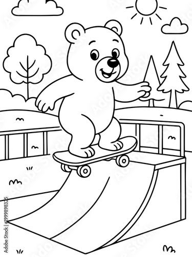 Skating Bear: a delightful illustration featuring a bear skateboarding in a park, ready for adventure. A captivating scene for those seeking to celebrate the joy of an active life.