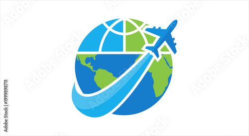 Global travel and aviation concept with airplane flying around the world.