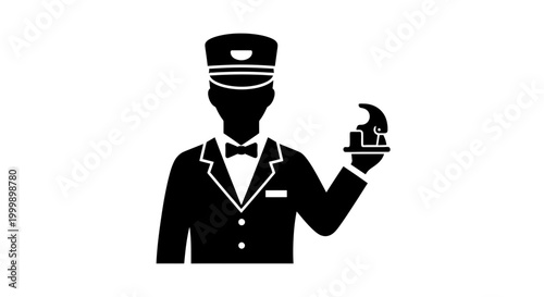 Bellhop Holding Luggage Silhouette Uniform.