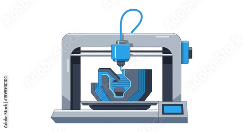 3D printer creating a blue robotic hand