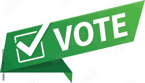 Green vector graphic banner with a white checkmark and vote text