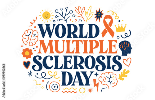 World Multiple Sclerosis Day Vector Art, Orange Ribbon Awareness Concept