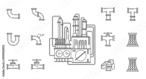 Industrial plant schematic with various pipe fittings and components.