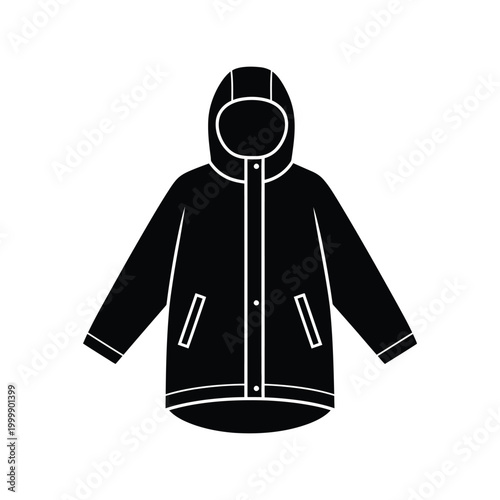 Black hooded raincoat icon for autumn and winter clothing Vector