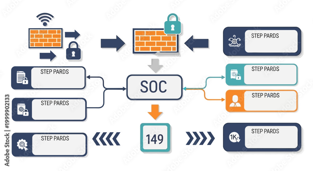 Fototapeta premium Network security illustration firewall soc and data flow diagram