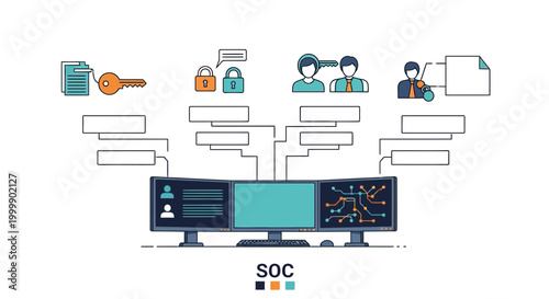 Network security illustration data protection monitoring and information technology