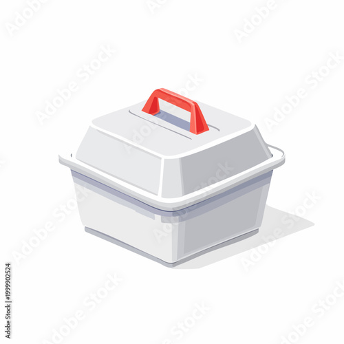 White food container with red handle