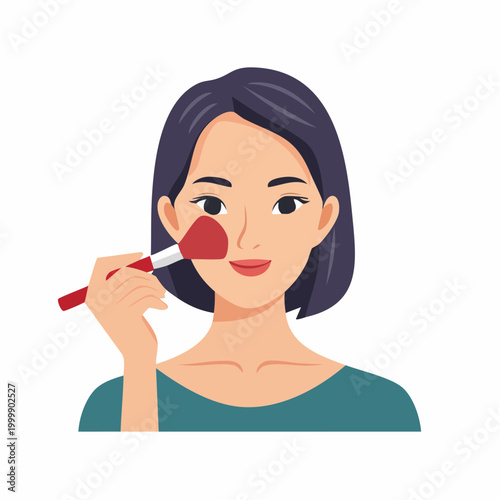 Woman Applying Blush with Makeup Brush