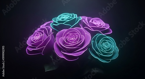 Glowing Roses in Neon Light.