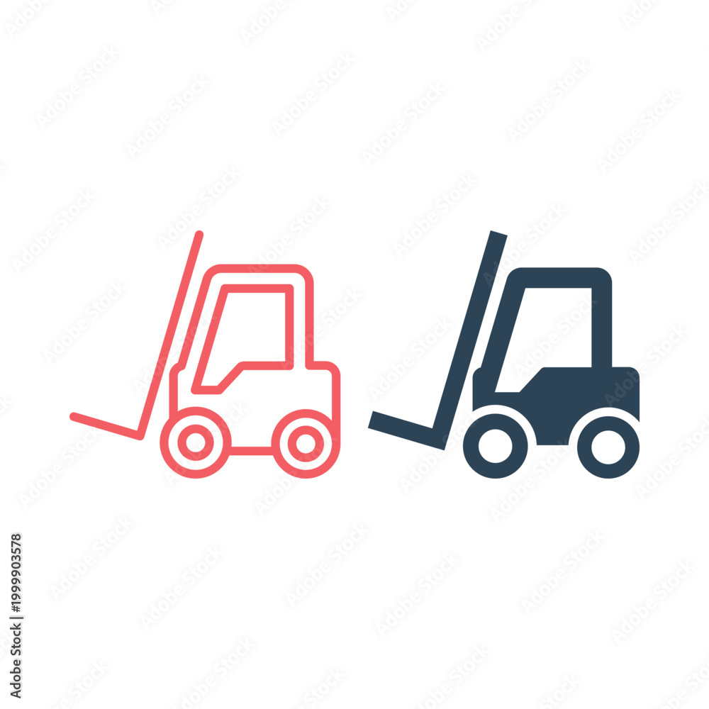 Naklejka premium Forklift flat icons set. Single high quality symbol for web design or mobile app. Forklift signs for design logo, visit card,pictogram illustration.
