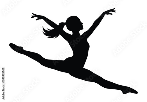 Contemporary Dancer Leap Shape Icon Silhouette Vector black design on a white background