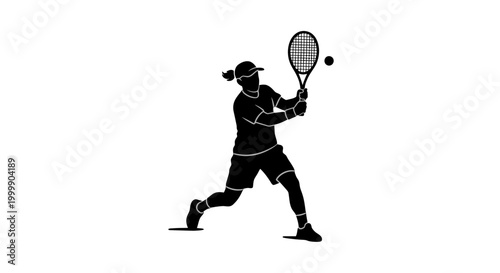 Female Tennis Player Hitting Ball Silhouette.
