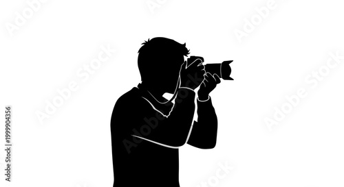 Man Silhouette Taking Picture with Camera.