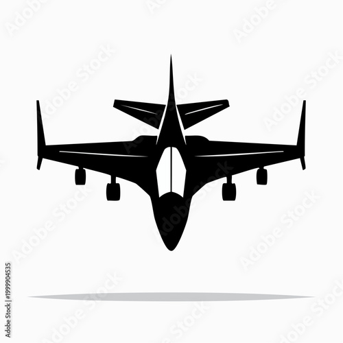 Silhouette of a jet airplane from a top-down view