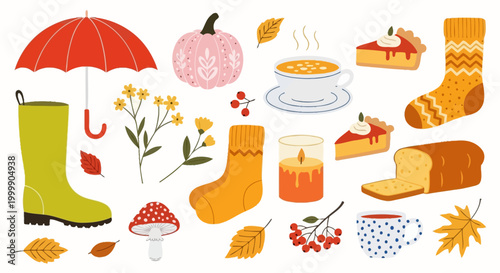 Autumn Vector Illustration Set Elements for Seasonal Design Flat Style