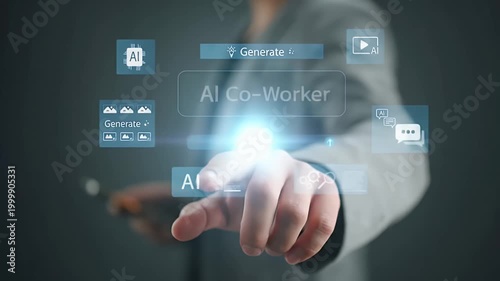 Businessman Interacting with AI Co-Worker Digital Interface