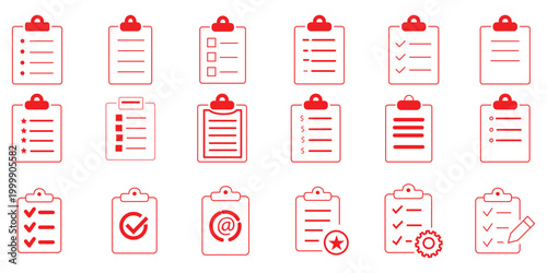 Checklist clipboards icon set, clipboard, checklist, report, survey or agreement icon vector
